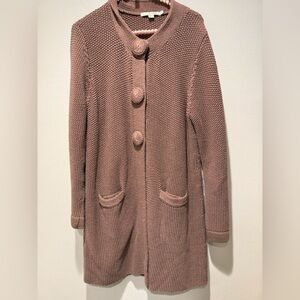 Boden Heavyweight Crochet Button Cardigan in Dark Taupe Size 12